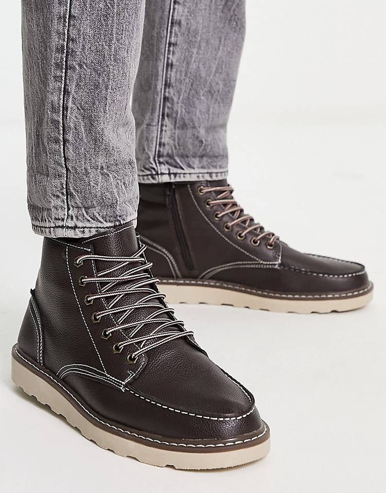 New Look chunky kick boots in dark brown